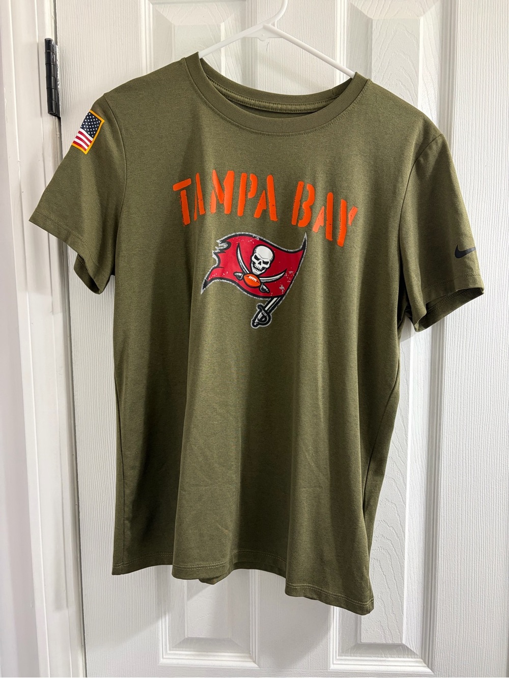 Nike Olive Green Tampa Bay Tee with Orange and Red Graphics Salute to Service